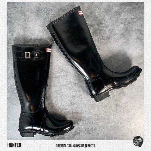 HUNTER ORIGINAL TALL RAIN BOOTS IN GLOSS BLACK WOMEN’S SHOE SIZE EU 36 BOOTS - Picture 1 of 16